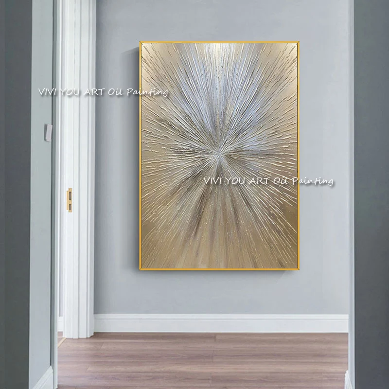 

Abstract Handmade Canvas Oil Painting Advanced Grey Gold Foil Picture for Living Room Big Wall Art Modern Popular Decoration