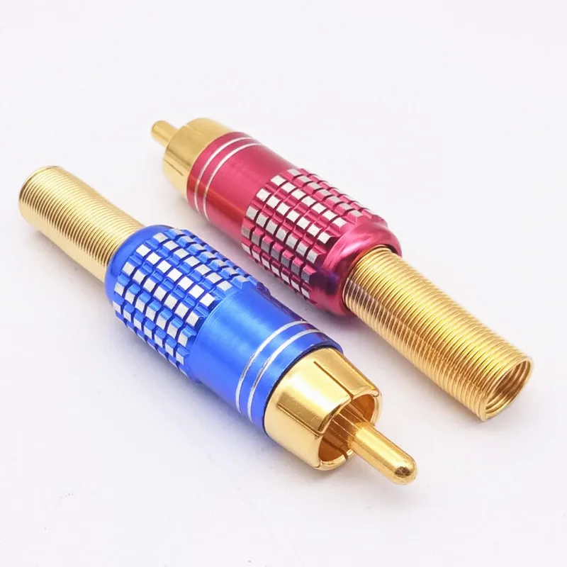 

100PCS high quality Gold Plated RCA Male Plug Solder Audio Video Adapter Connectors red blue