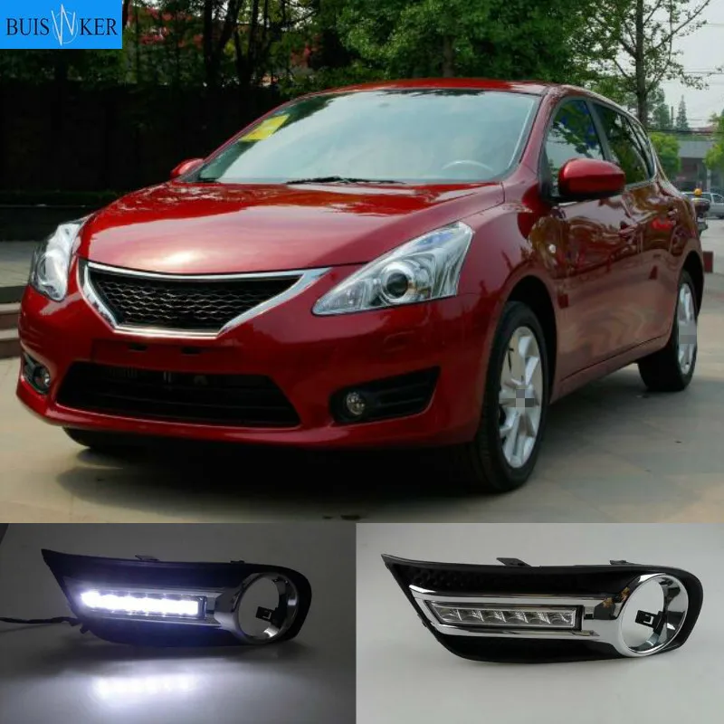 

1 Pair LED Daytime Running Light Lamp DRL Fog Lamp Cover Fits For Nissan Tiida 2011 2012 2013 2014 2015 of 12V Car Auto