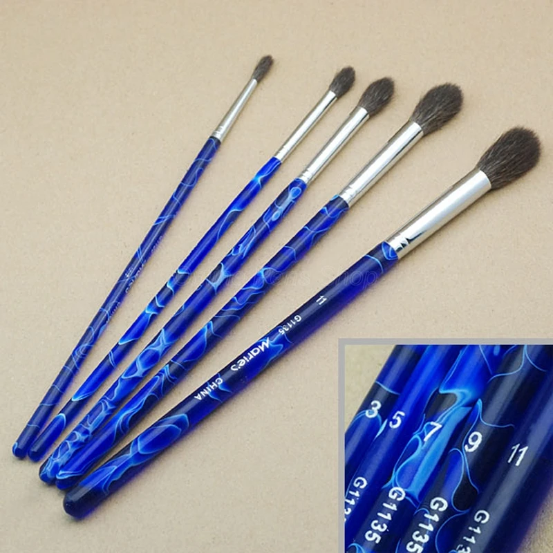 5 Pcs Artist Paint Brush High Grade Nylon Hair Blue Handle Watercolor Acrylic Oil Brush Painting Art Set Fit School