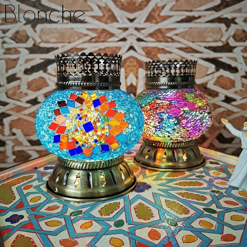 

Morocco Turkish Mosaic Lamp Handmade Stained Glass Bedroom Table Lamp Battery Operated and Switch LED Wireless Night Lamp