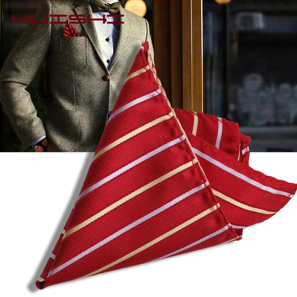 HUISHI mannen Zakdoek Pocket Plein Stip Gestreepte Geweven Zakdoeken Polyester Pocket Vierkante Business Borst Handdoek 22*22CM