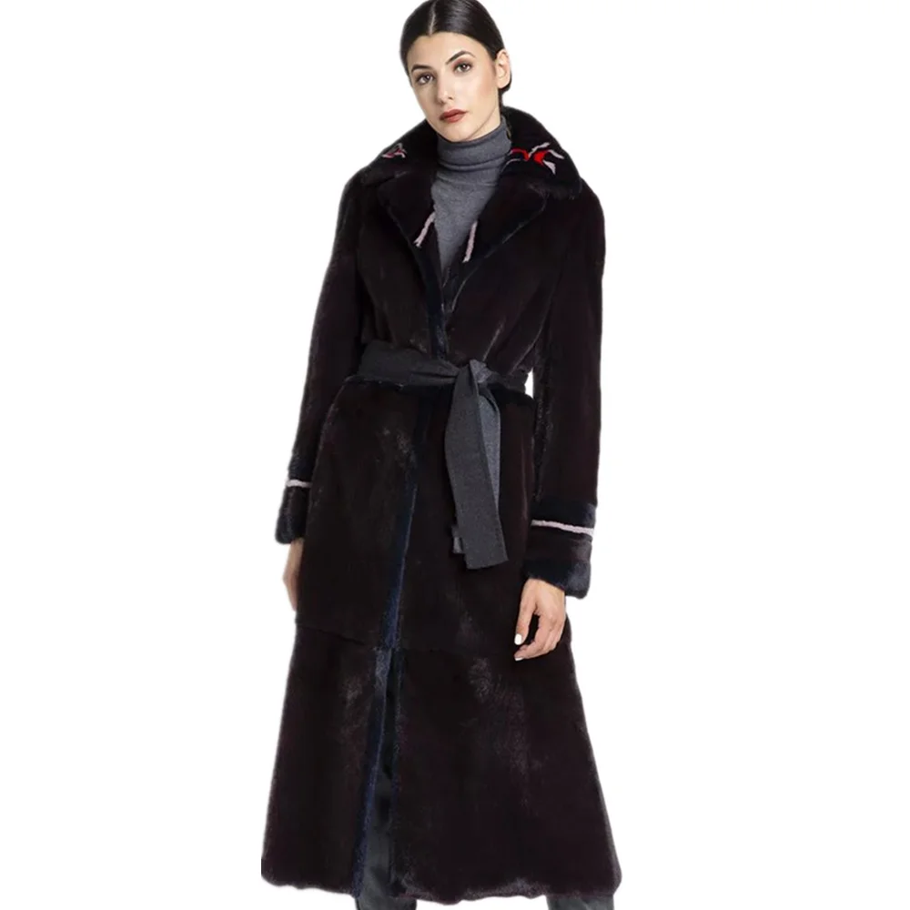TOPFUR Real Fur Coat Women Natural Mink Fur Coat With Belt Black Jacket Women Genuine Leather Coat Lapel Collar Plus Size Winter