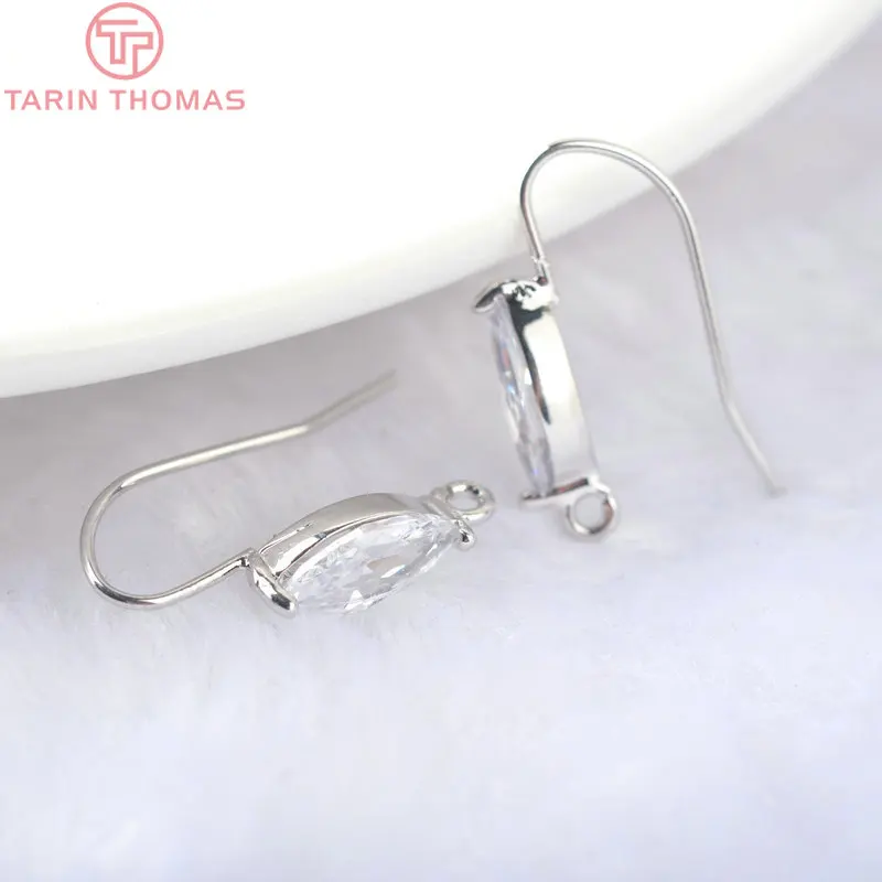 (1969)6PCS Height 24MM 24K Gold Color Brass With White Zircon oval Earrings Hooks High Quality Accessories Jewelry Recognitions