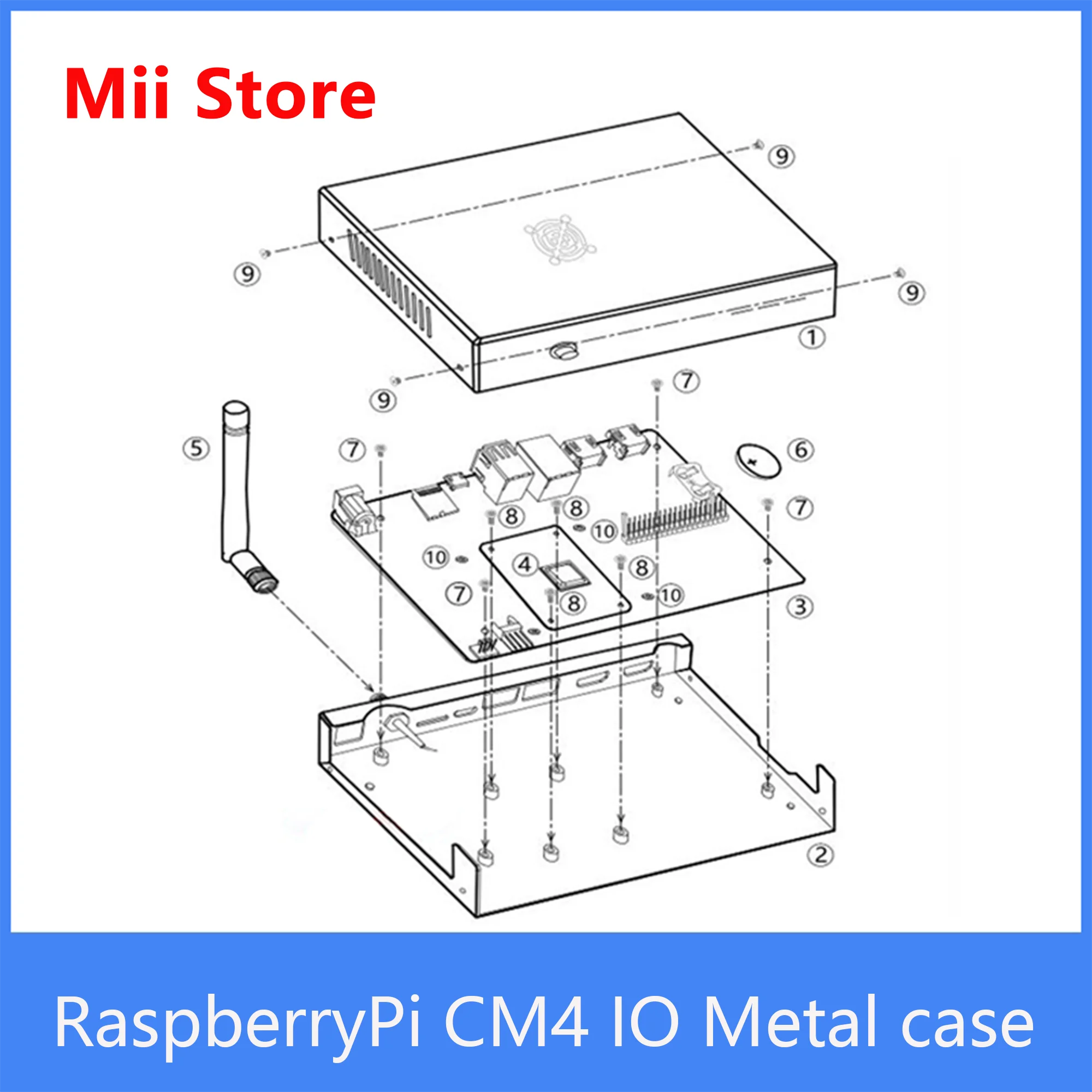 Raspberry pi cm4 capa de metal com placa io oficial com antena de ventilador de botão única