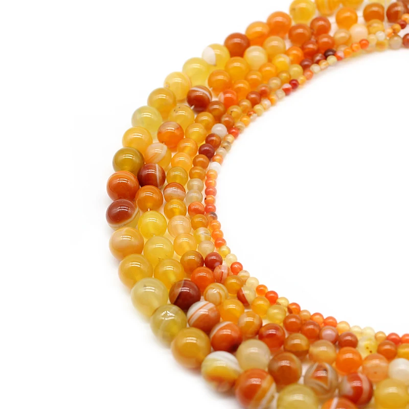 Natural Orange Stripes Agates Stone Beads For Jewelry Making DIY Bracelet Necklace 4/6/8/10/12 /14 mm Strand 15\'\' Wholesale