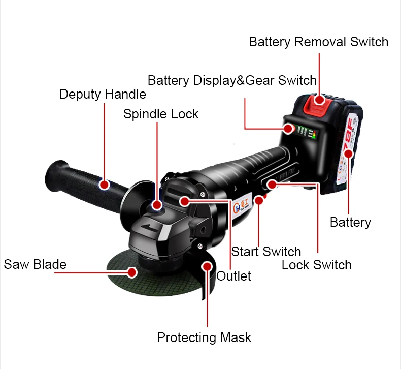Amoladora angular inalámbrica, 20V, iones de litio, 6000mAh, rectificadora, amoladora angular eléctrica de corte, herramienta eléctrica de molienda para el hogar y el bricolaje