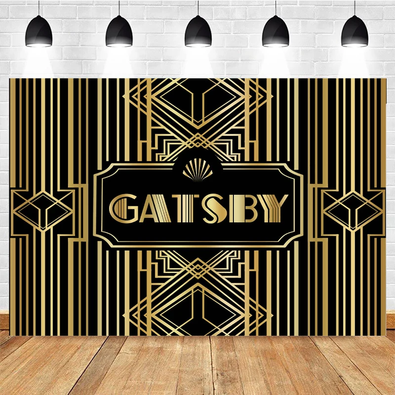 Grande Gatsby Tema Fotografia De Fundo, Backdrops Banner Personalizado, Linha Dourada Preta, Decoração De Festa De Aniversário