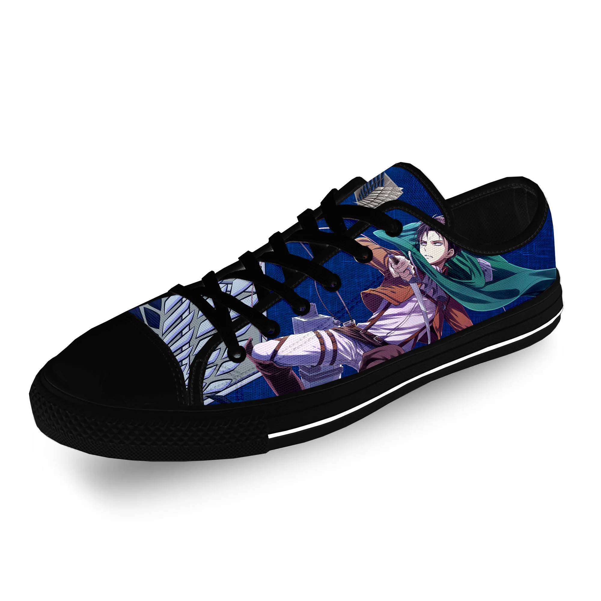 Anime Manga Attack on Titan Levi Ackerman Casual Cloth 3D Print Low Top Canvas Fashion Shoes Men Women Breathable Sneakers