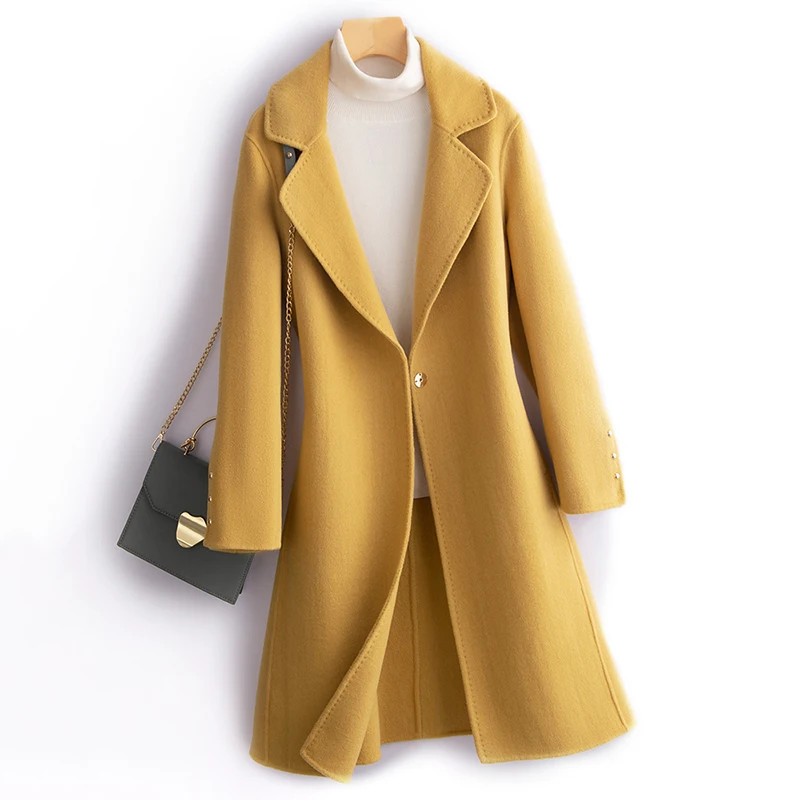 Pure Wool Double-Faced Woolen Coat Women Fashion Plus Size Slim Long Wool Jacket Lady New Autumn Winter Woolan Windbreakers Coat