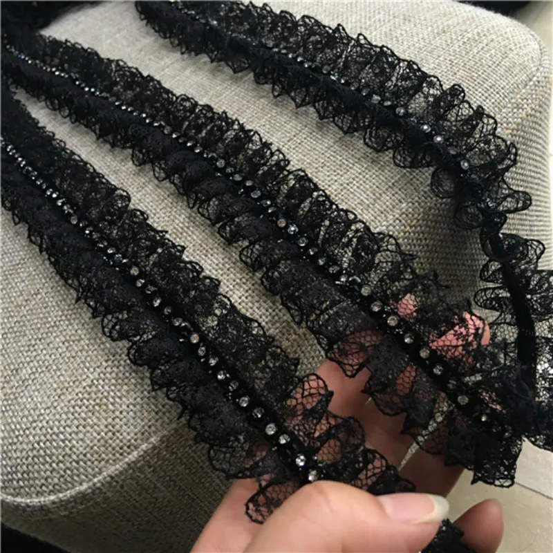 4CM Wide White Black 3D Embroidered Beaded Ribbons Pleated Dress Collar Lace Applique Trim Edge For Sewing Wedding Fringe Decor