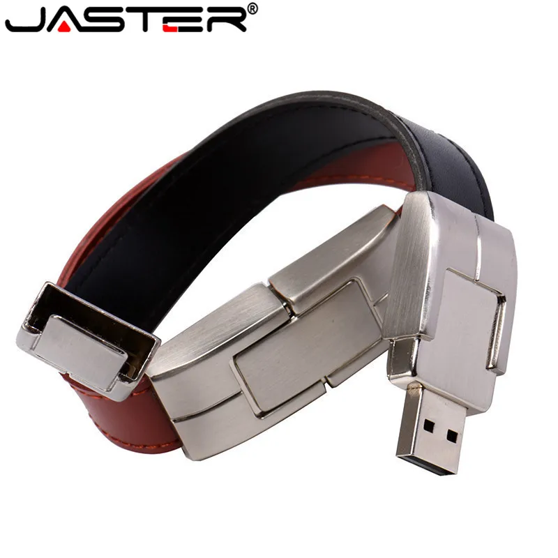 JASTER USB flash drive 64gb Leather metal keyring Pendrive creativo 32gb 16gb 8gb 4gb usb2.0 Wrist band