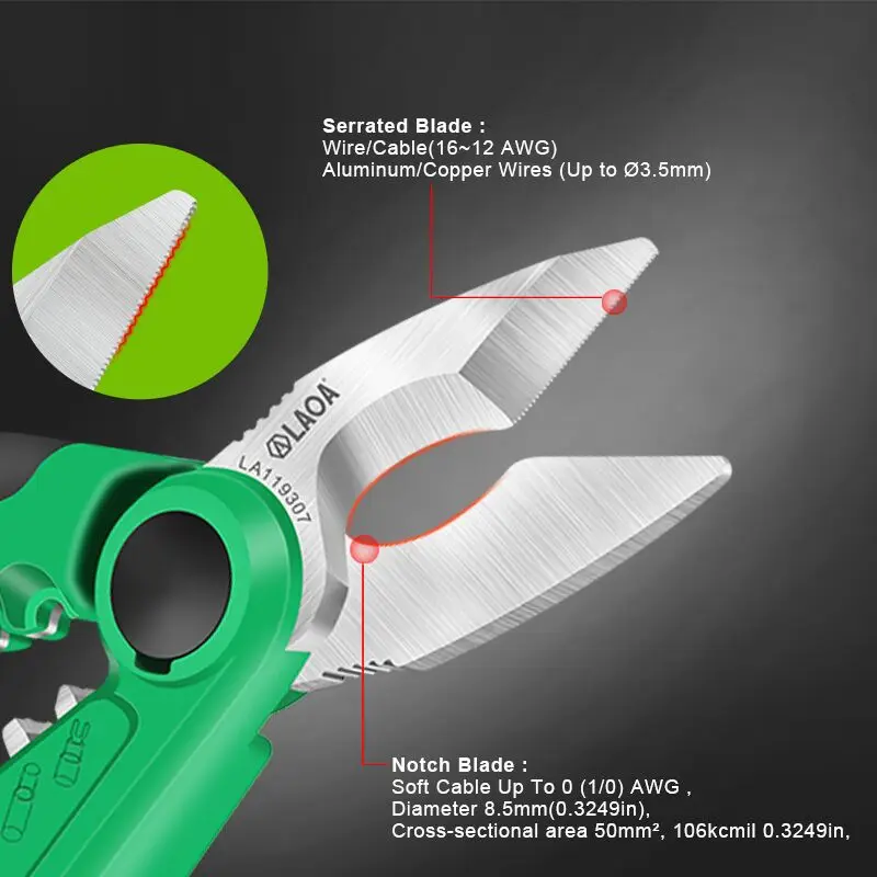 LAOA 6/7/8 inch Electrician Scissors 1.5-4mm² Wire Cutters Stripping Electric Wire 1.5-4mm² Cutting Terminal Crimping Stainless