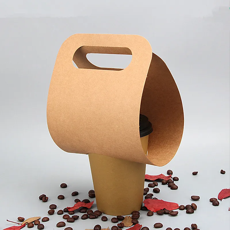 50pcs Kraft paper cup holder 7cm 8cm portable beverage plastic cup packaging boxes disposable coffee paper cup takeaway box