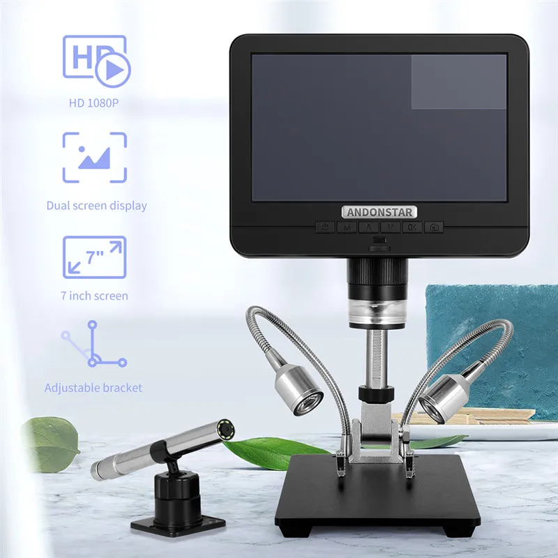 Double Lens Of Microscope And Endoscope High Precision With 7-inch Large Screen High-definition Microscope Tools for Laboratory