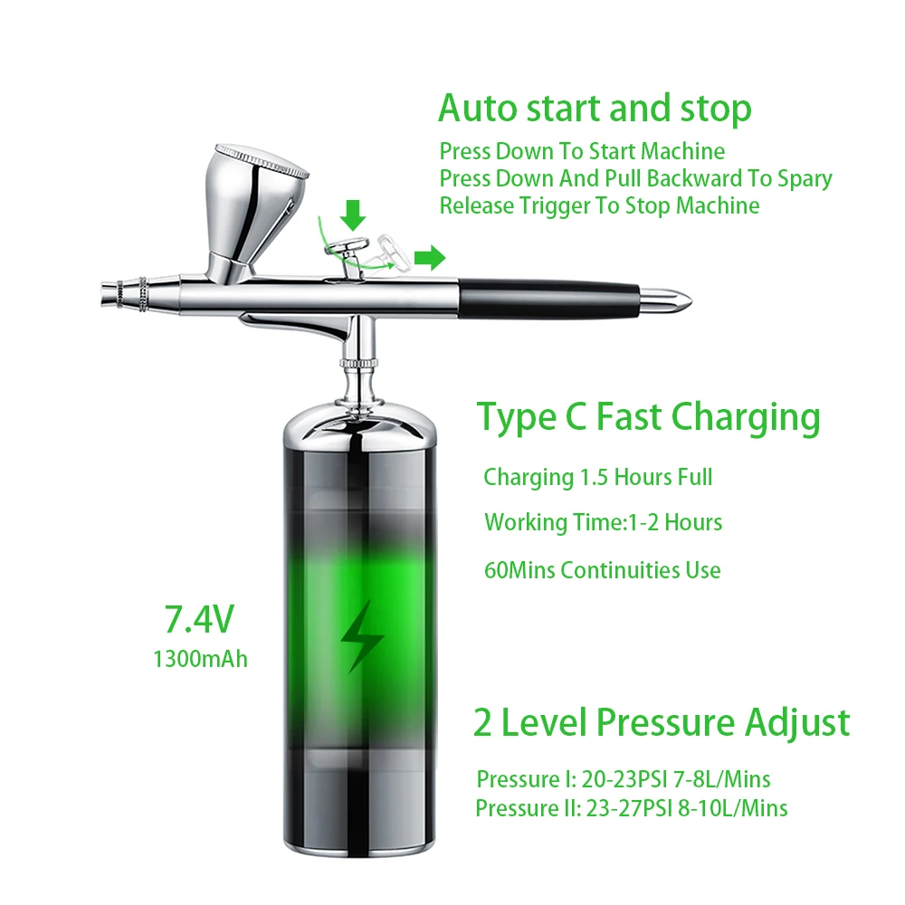 Integrated Mini Cordless Airbrush Barber Makeup Kit Machine System Air Brush Compressor With Trigger Gun Wireless