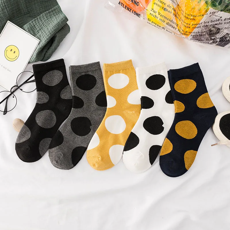 Ladies Socks For Girls Polka Dot Socks Women Black White Cute Kawaii Harajuku Socks Cotton Korean Style Short Happy Sock Woman