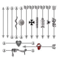 1PC Surgical Steel Red Tongue Industrial Barbell Ring Ear Straight Barbell Ring Body Piercing Jewelry Oreja Ring 1 1/2 Inch 38mm
