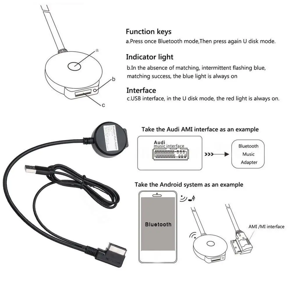 Samochodowy Bluetooth odbiornik AUX Adapter kabla USB do VW Audi 2G 3G MMI systemów A4 A5 A6 Q5 Q7 Audio wejście AMI MDI interfejs