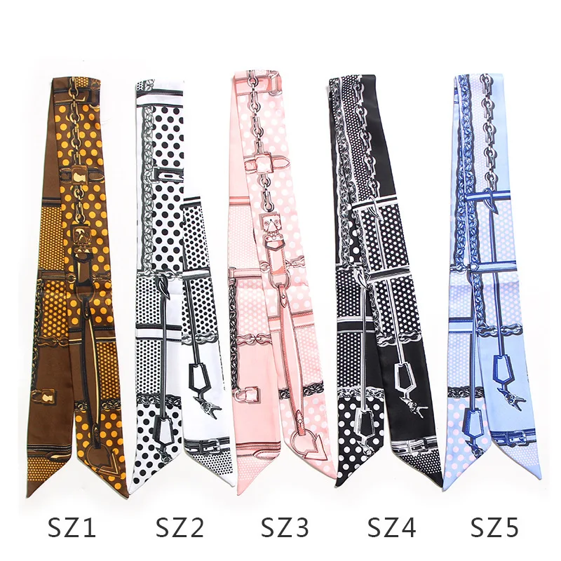 Skinny Silk Scarf 2020 New Design Luxury Brand Bag Scarf For Women Plaid Dot Chain Head Scarf Long Handle Bag Scarves Wraps