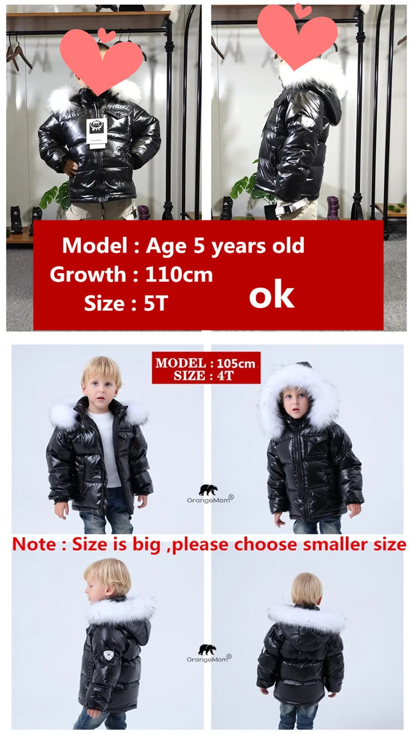 Unisex winter coat down jacket for boys clothes 2-14 y children\'s clothing thicken outerwear & coats with nature fur parka kids