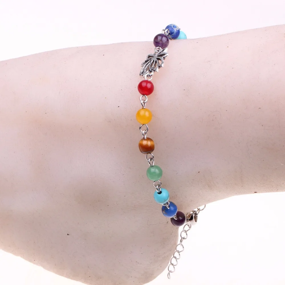 New Natural Stone Lotus Buddha Charm Anklet Bracelet for Women Fashion 7 Chakra 8mm Beads Chain Foot Jewelry