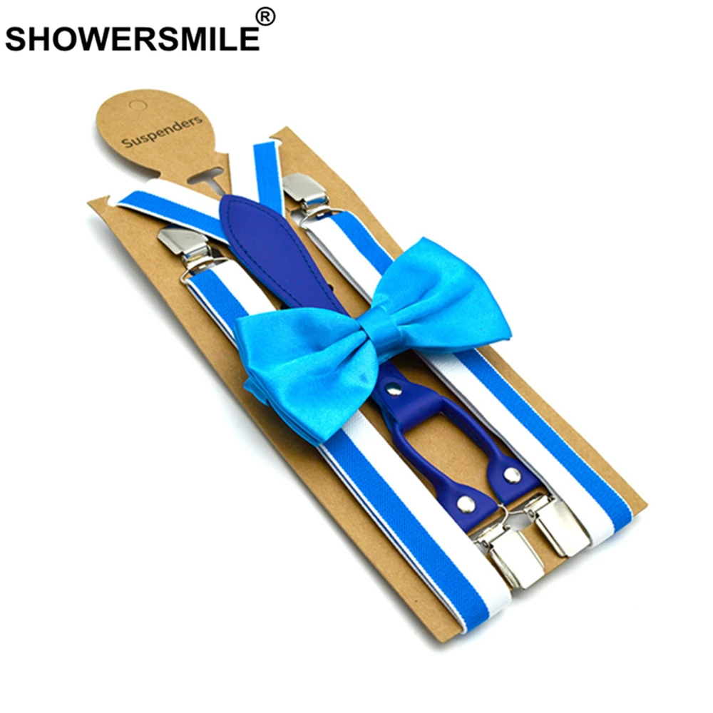 SHOWERSMILE Men Braces Suspender Blue Striped Men\'s Suspenders Fashion Women Shirt Suspenders and Bowtie Designer Suspensorio