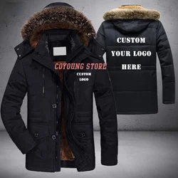 Custom Logo Large Size Men Parkas Coat Plus Velvet Thicken Zipper Winter Clothing Warm Detachable Fur Collar Mens Winter Jacket