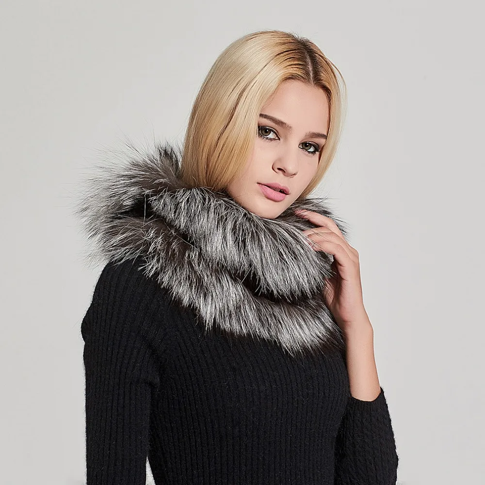 

Real Fur Scarf Women's Real Silver Fox Fur Scarf Natural Fur infinity scarf loop Fashion wrap Winter warm cape shawl FS17508