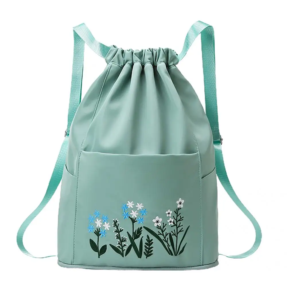 

Travel Drawstring Bag Waterproof Flower Print Foldable Storage Bag Embroidery Design Drawstring Backpack Sports Outdoor