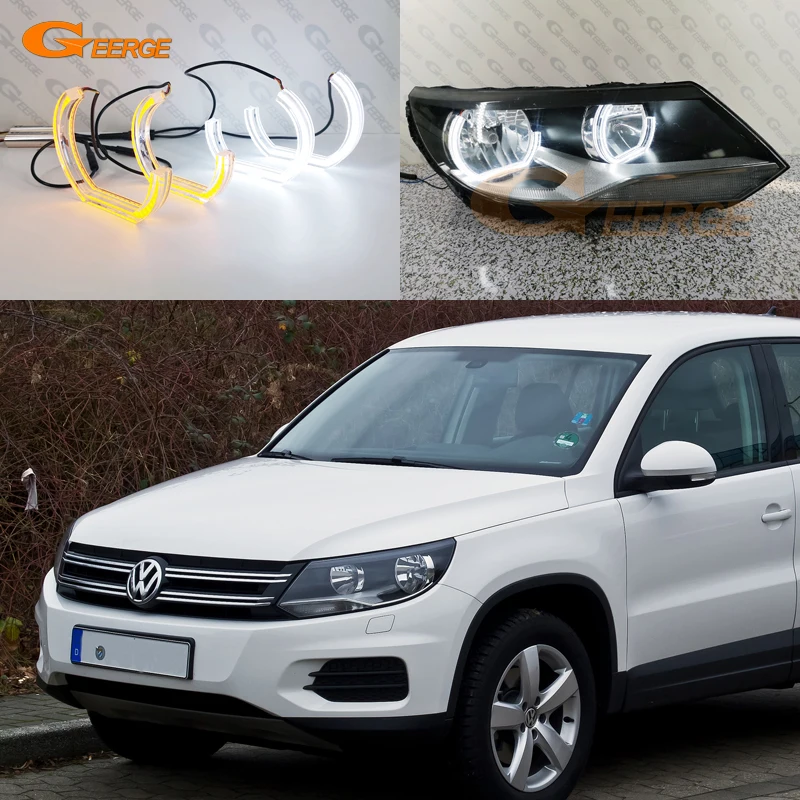 

For VOLKSWAGEN VW TIGUAN I 5N Facelift Ultra Bright Day Light Turn Signal Crystal DTM M4 Style Led Angel Eyes Kit Halo Rings