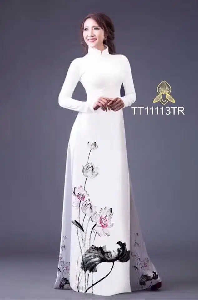 

Ink lotus ailored aodai vietnam clothing cheongsam aodai vietnam dress vietnamese traditionally dress long sleeves cheongsam