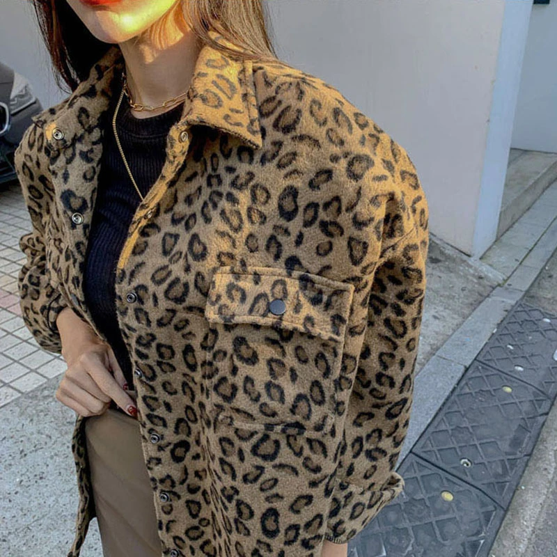 2022 Spring Vintage Leopard Jacket  Casual Leopard Female Coat Winter Tops For Woman Clothes Elegant Wool Outwear QT17