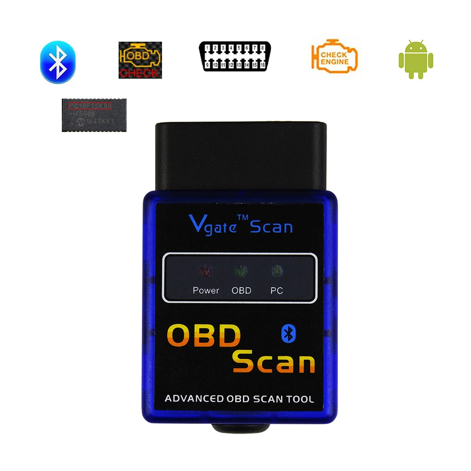 Vgate OBD2 Scanner ELM327 V1.5 Bluetooth ELM-327 Car Diagnostic-Scanner For Android V 1.5 ELM 327 ODB 2 Auto Diagnostic Tool