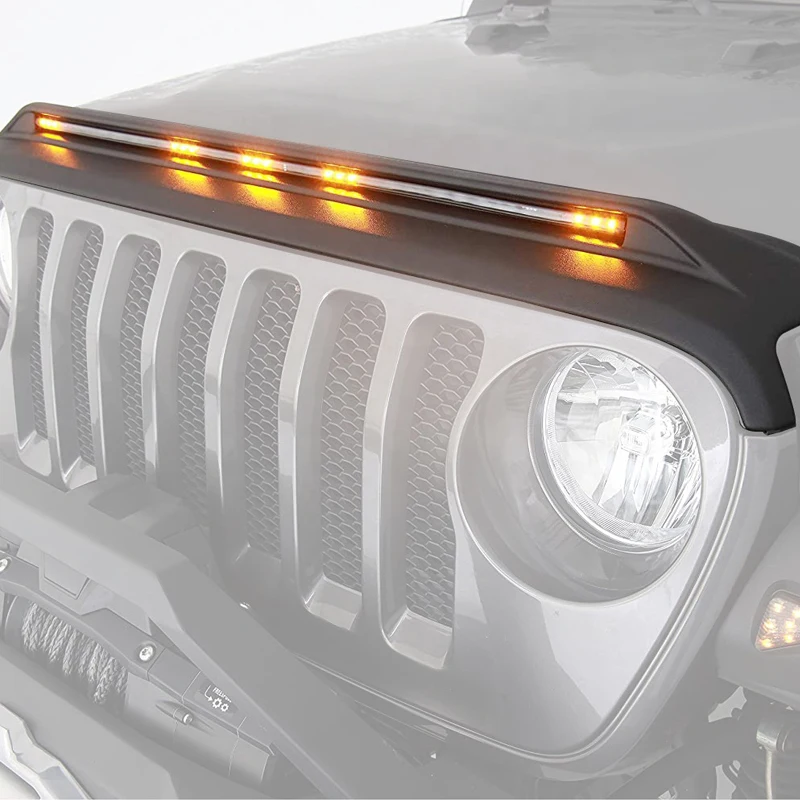 

Car Egnine Hood Armor Stone Guard Shield Front Rear Deflector Protector with LED Light for Jeep Wrangler JK JL 2007-2023