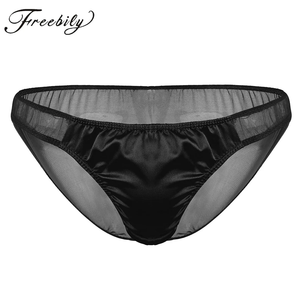 

Mens Silky Satin Underwear Mesh See Through Crossdress Lingerie Sissy Panties Seamless Low Waist Bikini Briefs Underpants