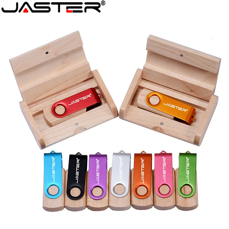 

JASTER wooden Rotating USB+flip BOX Flash Drive 2.0 64GB 32GB 16GB 8GB 4GB Memory Stick photography wedding gifts 1PCS free logo