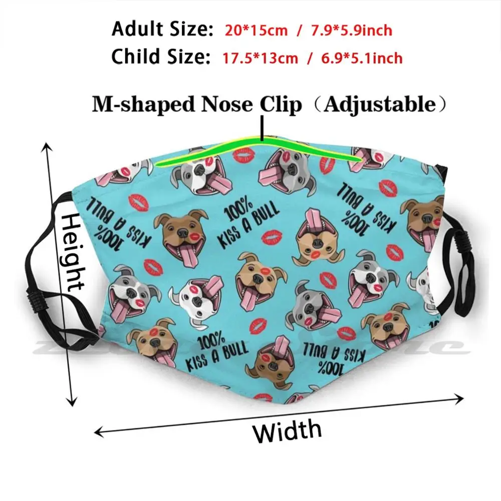 Kiss A Bull-Cute Happy Pit Bulls Dog Breed ( Blue ) Custom Pattern Washable Filter Pm2.5 Adult Kids Mask Happy Smiling Dogs