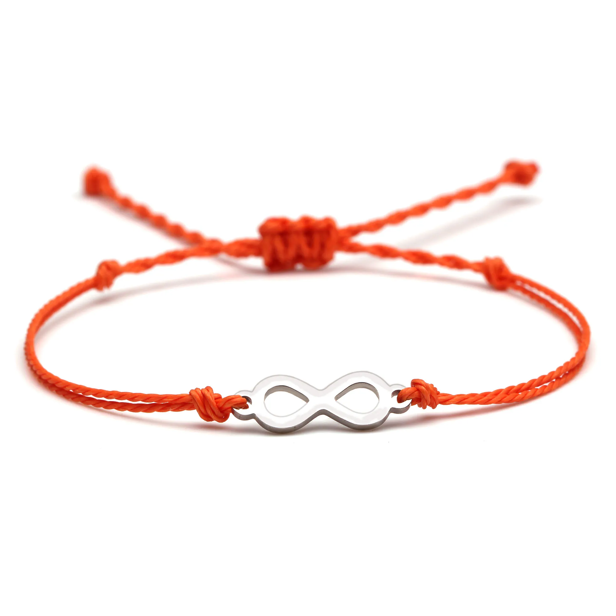 Stainless Steel Infinity Love Charm Handmade Bracelet Women Girl Red Blue Black Orange Waxed String Simple Beach Surf Jewelry