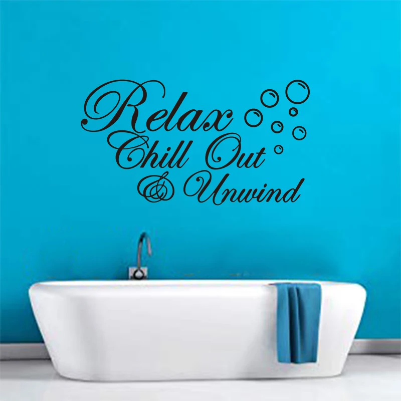 DIY Vinyl Wall Stickers for Bathroom Relax Chill Out Unwind with Bubbles Mural Wall Decal Home Decor Art Wallpaper DD0760