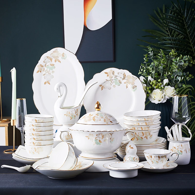 

Bowl and dish set Nordic Light luxury Phnom Penh bowl and plate Jingdezhen bone china tableware set bowl and plate combination