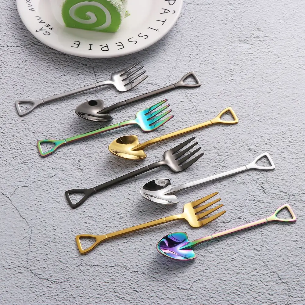 Home Multi-color Kitchen Ice Cream Shovel Shape Spoon Fork Stainless Steel