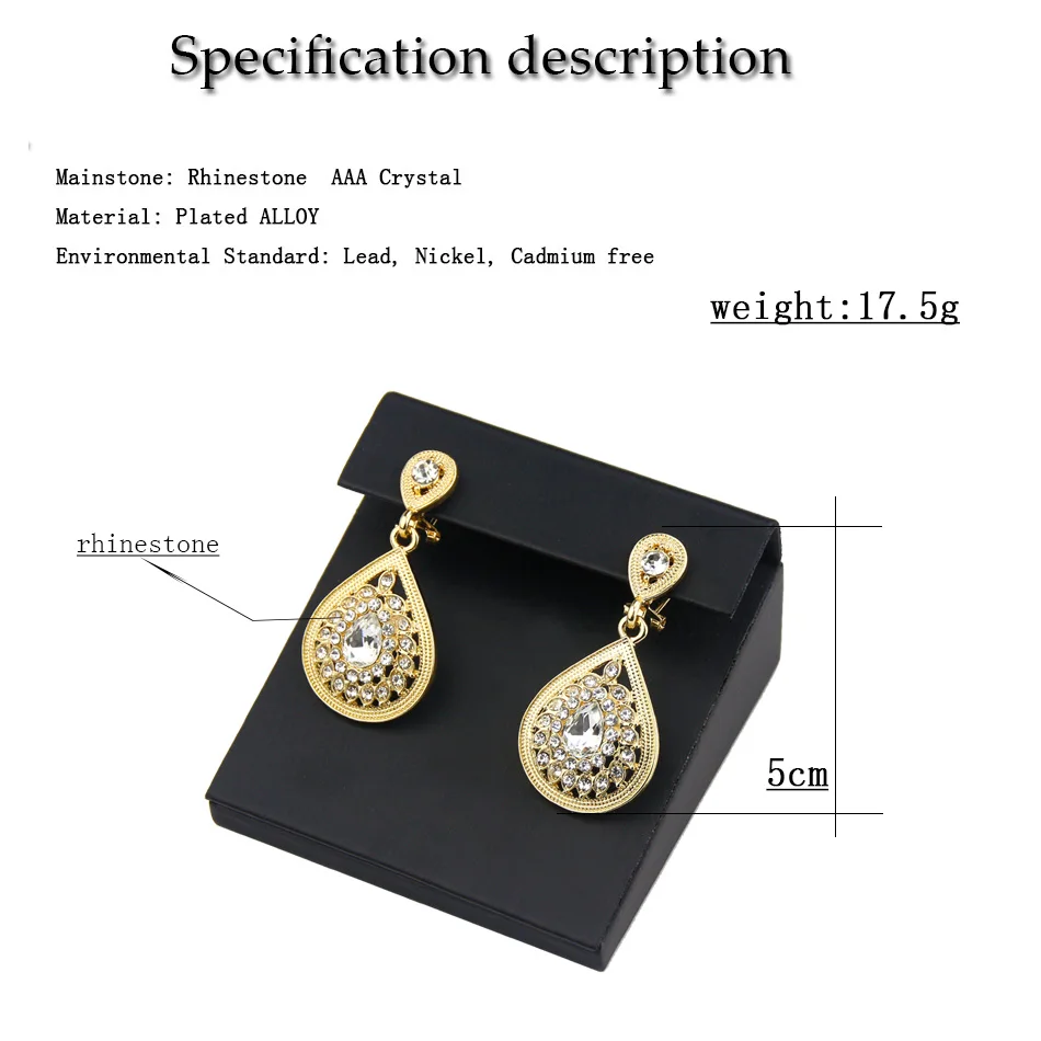 Sunspicems Elegent Arabic Round Drop Earring For Women Rhinestone Morocco Earrings 18K Gold Color Wedding Jewelry Bridal Gift image 6