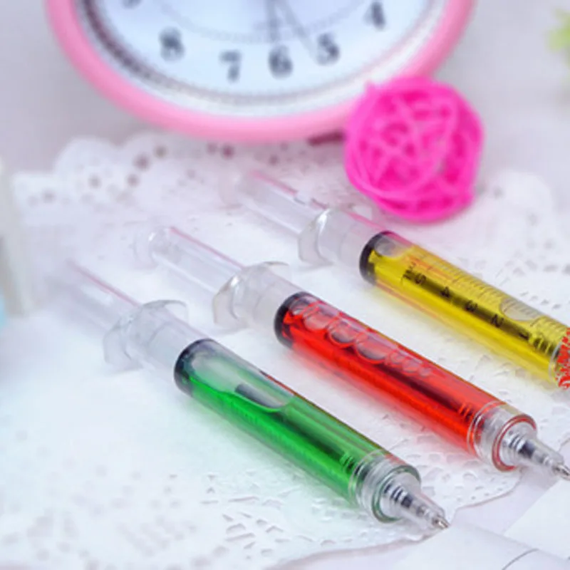 4 Pcs Ballpoint Pen with Liquid Syringe Injector Shape Office Stationery School Accessories Press Pen Students Writing Tools