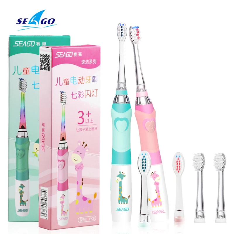 SEAGO Children Electric Sonic Toothbrush for 3-12 Ages Kids LED Toothbrush Smart Timer + Soft Bristle 3 Replacement Brush Heads