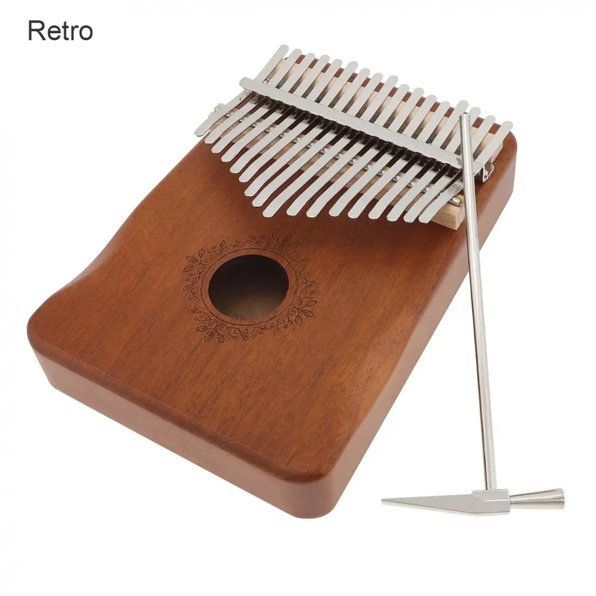 17 Keys Kalimba Thumb Piano Mahogany with Hand Guard Mbira Blue / Wood / Retro Optional for Beginner / Professional Performance