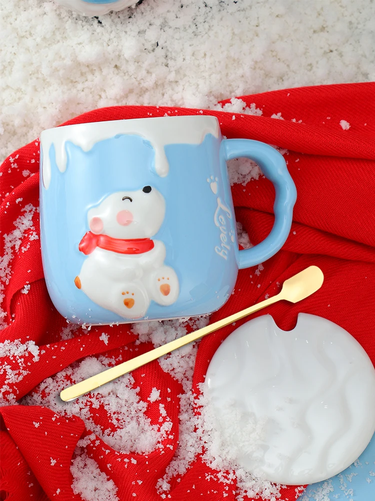 

High-value mug with lid spoon ceramic cup female cute girl couple couple drinking water home personalized coffee