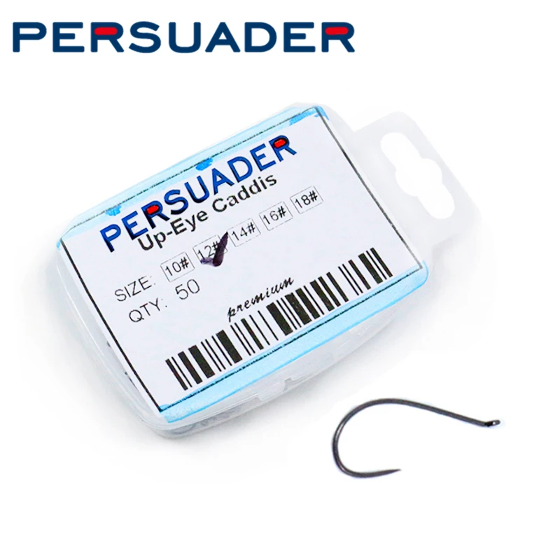 Przekonujący 50 sztuk/pudło premium up-eye caddis Pupa i emergers fly hook 10 #12 #14 #16 #18 # slim shank barbless fly fishing nimfa haki