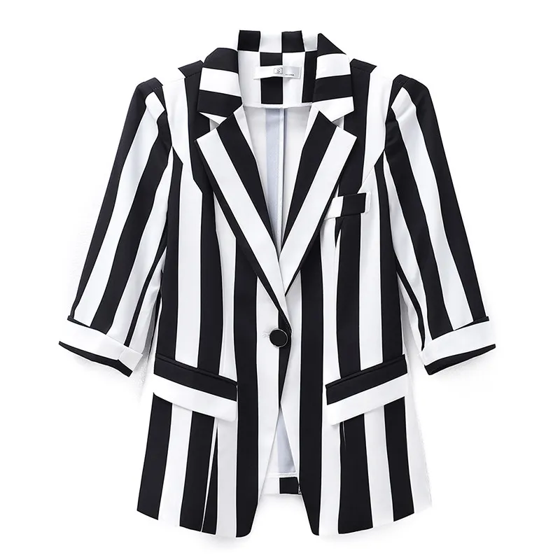 2022 Fashion Striped Office Lady Suit Jacket Korean Spring Summer Slim Short Blazers Coats for Women Clothing Outerwear b298