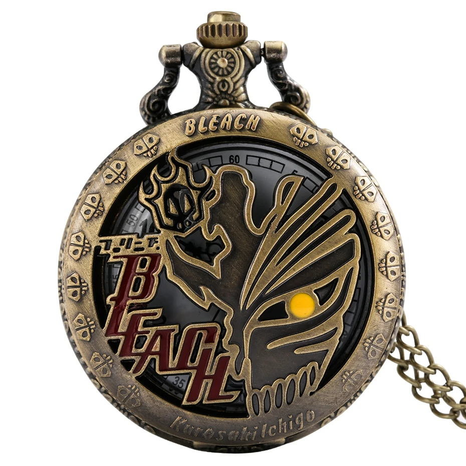 Bronze Retro Hollow Death Pocket Watch Quartz Clock Necklace Vintage Pendant Jewelry Sweater Chain Gifts for Men Women Kids